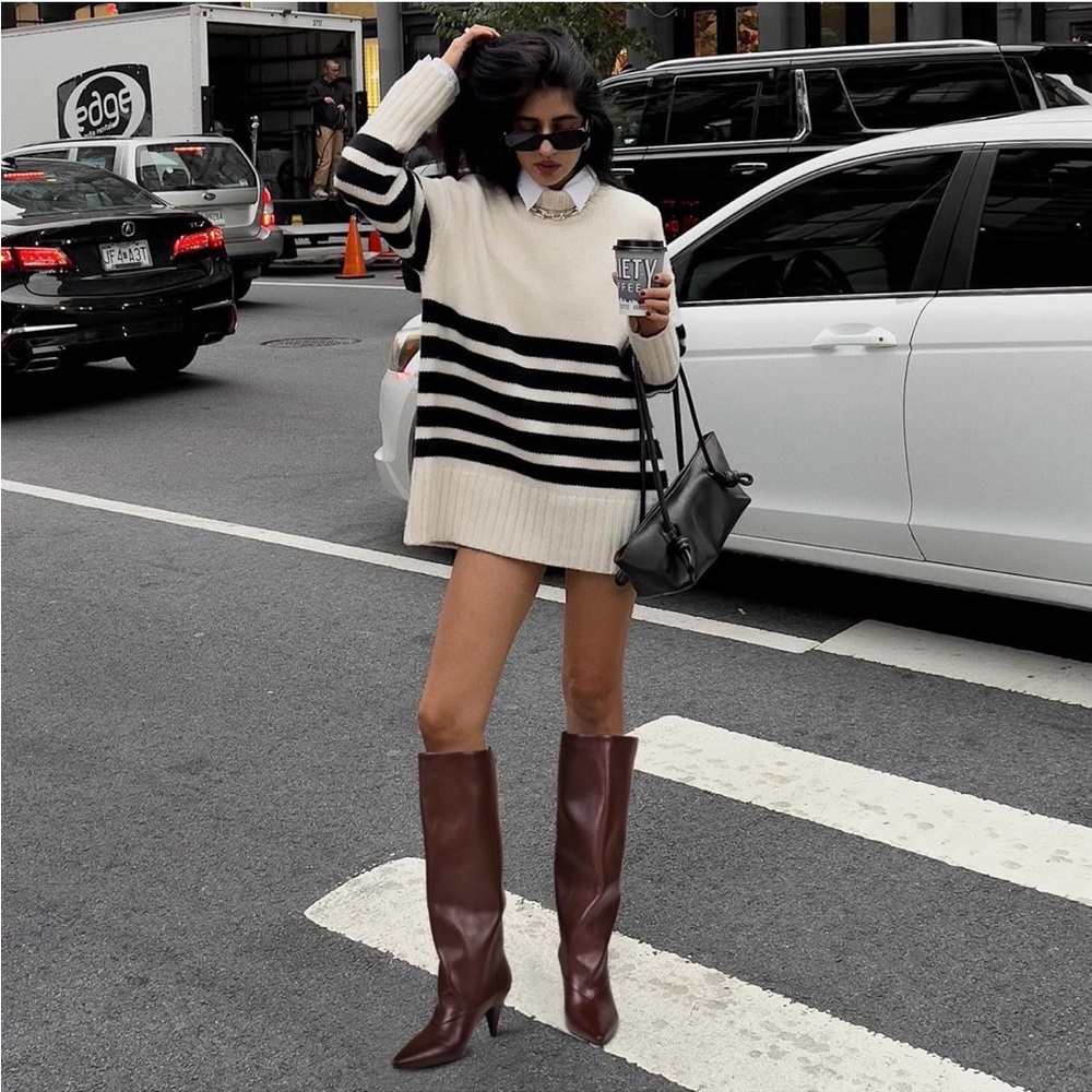MIRAAZZURRA Womens Knee High Boots Pointed Toe Slouchy Boots for Women Wide Calf